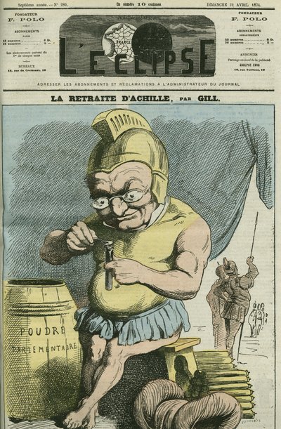 Karykatura Adolphe Thiers (1797-1877), francuskiego męża stanu. Okładka w „” L