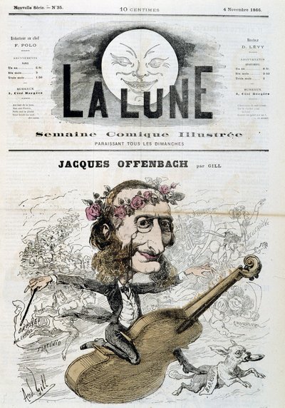 Karykatura Jacquesa Offenbacha (1819 - 1880), na skrzypcach - autorstwa Gilla w „La Lune” z 04.11.1866 autorstwa Andre Gill