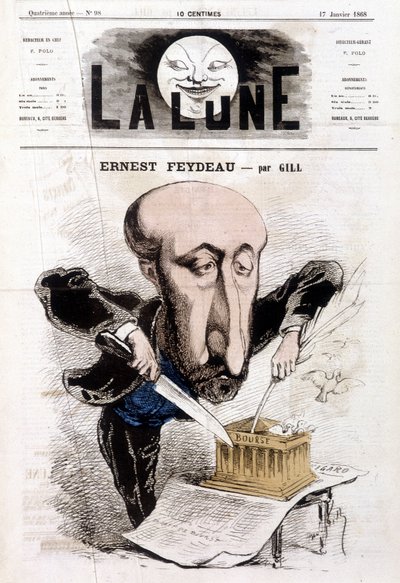 Karykatura o Erneście Feydeau (1821 - 1873) autorstwa Gilla - w „”Księżycu”” autorstwa Andre Gill