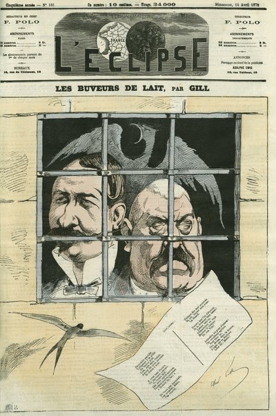 Hippolyte de Villemessant (1810-1879), założyciel Le Figaro i Francis Magnard (1837-1894) dziennikarz i starszy współpracownik Villemessant. Gazeta zostanie usunięta w ramach Gminy i zmieniona pod Thiers. Okładka w „” L