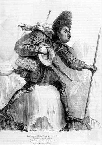 Humorystyczny rysunek Alexandre Dumas Pere - w „Charivari”, około 1840 r. autorstwa Andre Gill
