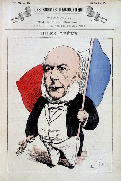 Jules Grevy z francuską flagą – autorstwa Gilla, w „Les hommes d