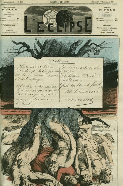 Jules Michelet (1798-1874), francuski historyk, ostro sprzeciwiał się wojnie 1870 r. i odkupieniu kraju. Okładka w „” L
