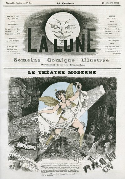 Le Theatre Moderne w Paryżu. Karykatura Gilla, w „La Lune”, 28 października autorstwa Andre Gill