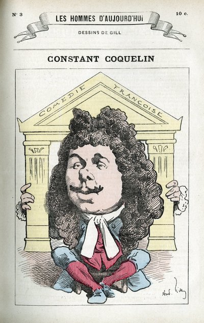 Portret Stałego Coquelina (1841-1909), francuskiego aktora teatralnego. Karykatura Gilla, Paryż. autorstwa Andre Gill