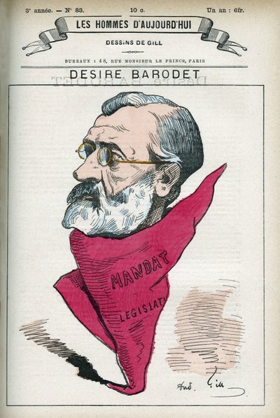 Portret pożądania Barodeta (1823-1906), francuskiego nauczyciela i polityka, był senatorem Sekwany w latach 1896-1900. Karykatura Gilla, Paryż. autorstwa Andre Gill