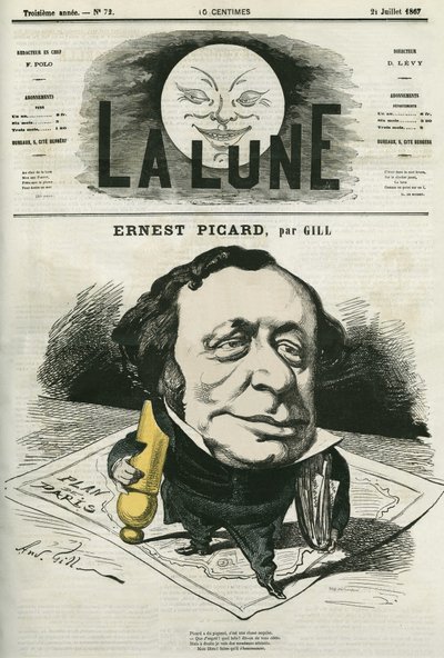 Portret Ernesta Picarda (1821-1877), francuskiego dziennikarza i prawnika. Karykatura Gilla, w „La Lune”, 21 lipca autorstwa Andre Gill