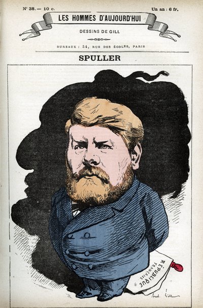 Portret Eugene Spullera (1835-1896), francuskiego polityka i prawnika. Karykatura Gilla, w „Les Homme d