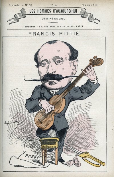 Portret Francisa Pittie, francuskiego poety. Karykatura Gilla, Paryż. autorstwa Andre Gill