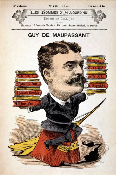 Portret Guy de Maupassant – autorstwa Gilla, w „Mężczyznach dnia dzisiejszego” autorstwa Andre Gill