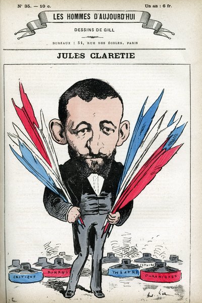 Portret Julesa Claretie (1840-1913), francuskiego powieściopisarza, dramaturga i krytyka. Karykatura Gilla, w „Les Homme d
