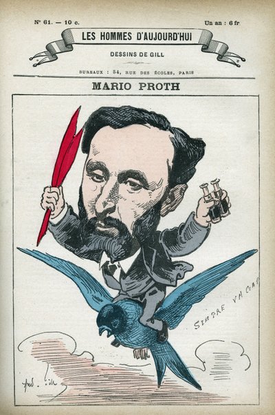Portret Mario Protha (1832-1891), francuskiego pisarza, krytyka literackiego i publicysty. Karykatura Gilla, Paryż. autorstwa Andre Gill