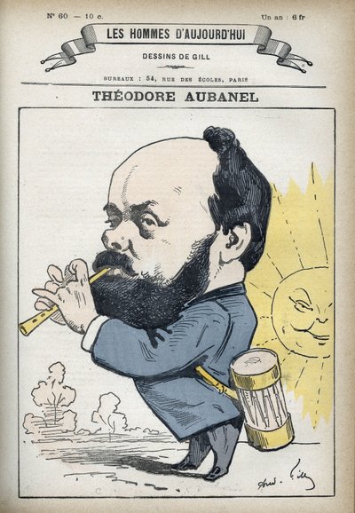 Portret Teodora Aubanel (1829-1886), francuskiego drukarza i prowansalskiego poety. Karykatura Gilla, Paryż. autorstwa Andre Gill