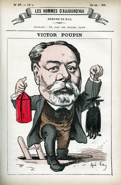 Portret Victora Poupina (1838-1906), francuskiego polityka. Karykatura Gilla, w „Les Homme d