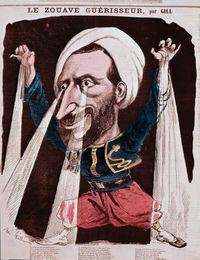 Portret uzdrowiciela Jakuba zwanego zouave Jacob (rycina autorstwa Andre Gill
