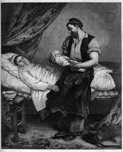 Nowy (noworodek). Grawerowanie według obrazu Andre Gilla (1840-1885) w „Świat ilustrowany” nr 1283 z 29 października autorstwa Andre Gill