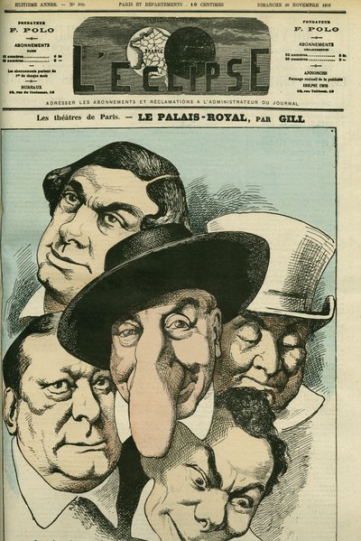 Teatr „Le Palais royal”” z Geoffroyem, Julesem Brasseurem (1829-1890), Hiacyntem, Lassouche i Lheritierem, francuskimi aktorami. Okładka w „” L
