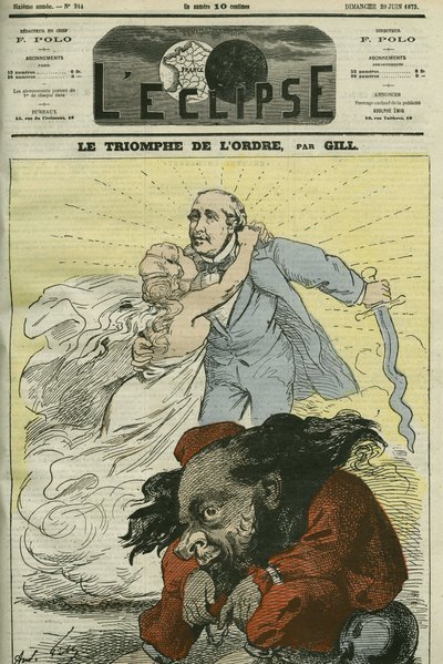Triumf zakonu, karykatura Gilla, wyliczana przez zakon ustanowiony przez księcia Broglie (1821-1901). Okładka w „”L