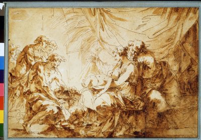„Adoracja Dzieciątka Jezus” (Adoracja Dzieciątka Jezus) Rysunek piórkiem Andre Jean Le Brun (Lebrun) (1737-1811) Muzeum Puszkina, Moskwa autorstwa Andre Jean Lebrun
