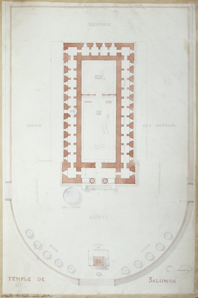 Plan Świątyni Salomona w Jerozolimie, połowa XIX w. (atrament i wc na papierze) autorstwa Andre Lenoir