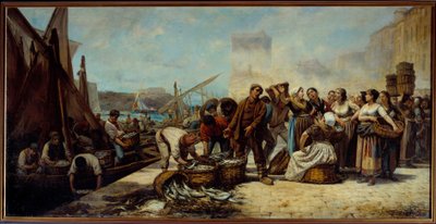 Przybycie rybaków na Quai Saint Jean w Marsylii Obraz Andre Mariusa Guindona (1830-?) XIX-wieczna Marsylia, Muzeum Sztuk Pięknych autorstwa Andre Marius Guindon