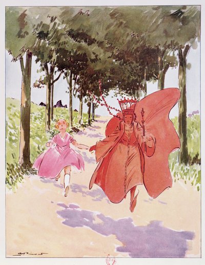 Alicja i Czerwona Królowa, ilustracja z „Alicji w Krainie Czarów” Lewisa Carrolla”, wyd. Editions Delagrave, Paryż autorstwa Andre Pecoud