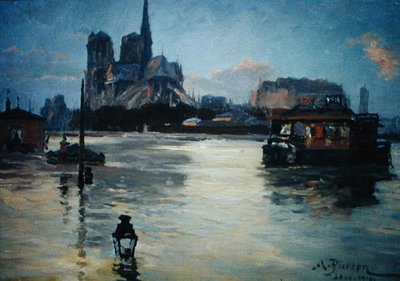 Widok na Pont de la Tournelle podczas powodzi w 1910 r. autorstwa Andre Pierson