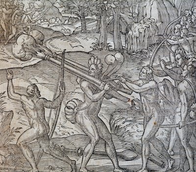 Bitwa między tubylcami w Kanadzie, rycina z Cosmographie Universelle, Andre Thevet, Paryż 1575 autorstwa Andre Thevet
