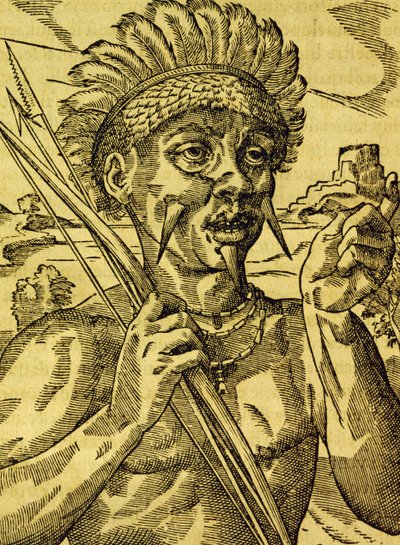 Wódz plemienia kanibali, rycina z Uniwersalnej kosmologii, Andre Thevet (1504-1592), Paryż autorstwa Andre Thevet