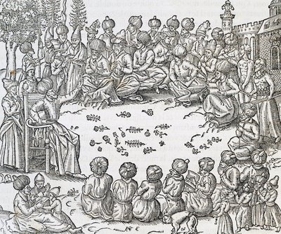 Spotkanie Turków i Arabów, Maroko, rycina z Uniwersalnej kosmologii, Andre Thevet (1504-1592), Paryż autorstwa Andre Thevet