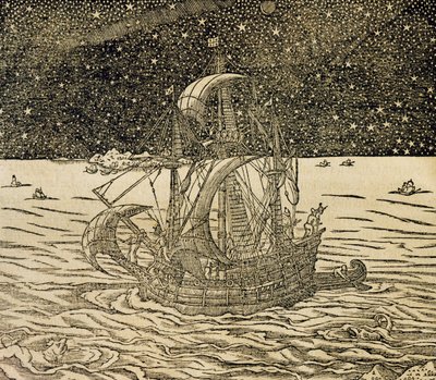 Marynarze podążający trasą północną, rycina z Uniwersalnej kosmologii, Andre Thevet (1504-1592), Paryż autorstwa Andre Thevet