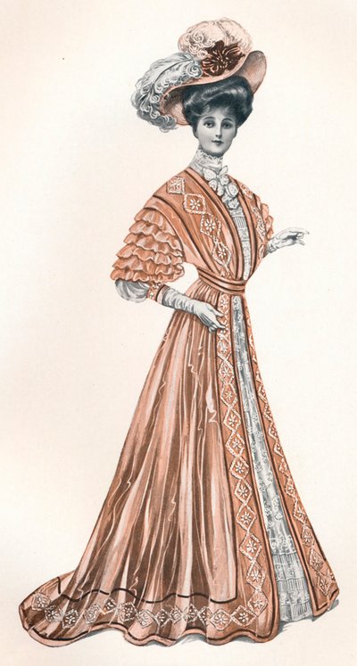Katalogowa ilustracja edwardiańskiej damy, ok. 1908 r. autorstwa Andre and Sleigh