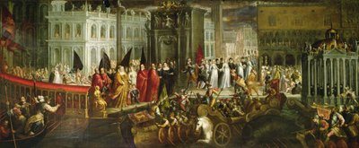 Przybycie Dogaressy Morosiny Morosini Grimani do Pałacu Książęcego, Wenecja, ok. 1600 (olej na płótnie) autorstwa Andrea Vicentino