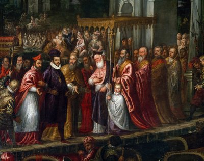 Doge Mocenigo i Patriarcha Trevisan witający Henryka III na Lido w 1574 r. autorstwa Andrea Vicentino