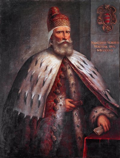 Portret doży Sebastiano Venier (1496-1578), condottiere Dowodził flotą wenecką z Francesco Duodo podczas bitwy pod Lepanto w 1571 roku. Obraz Andrea de 