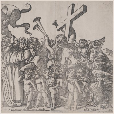 Sekcja D: anioły grające w trąby itp., z Triumfu Chrystusa, 1836. autorstwa Andrea Andreani