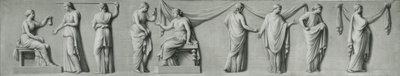 Tablica grisaille przedstawiająca procesję kobiecą z łzawicami autorstwa Andrea Casali