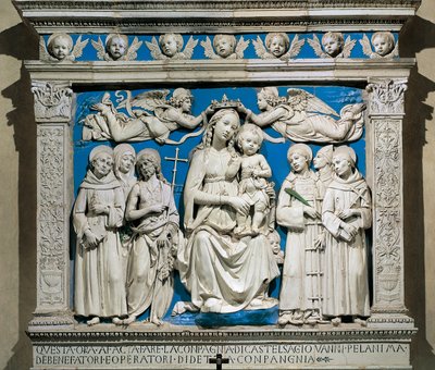 Madonna z Dzieciątkiem ze świętymi, Andrea della Robbia (1435-1525), glazurowana ceramika, Kaplica Medyceuszy, kościół Santa Croce, Florencja, Włochy autorstwa Andrea Della Robbia