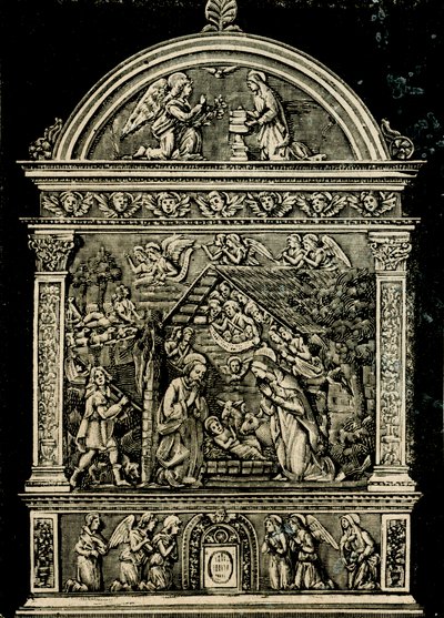 Szopka, ołtarz z terakoty autorstwa Andrei della Robbia, z kościoła św. Klary, Muzeum Miejskie Sansepolcro, Toskania, Włochy, drzeworyt z Le cento citta d