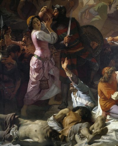 Starcie między obywatelami Tortony a armią cesarską, szczegół z Stałości Tortony lub Pragnienia Tortony autorstwa Andrea Gastaldi