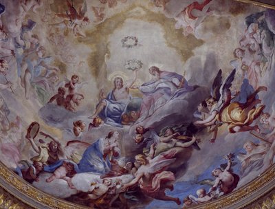 Koronacja Matki Boskiej, fresk namalowany w 1699 roku przez Andreę Lanzaniego (1641-1712) z chóru Sanktuarium Incoronata, Lodi. Włochy autorstwa Andrea Lanzani