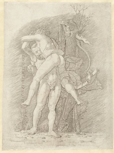 Herkules i Anteusz Niezwyciężony bóg Herkules (tytuł na obiekcie) autorstwa Andrea Mantegna (school of)