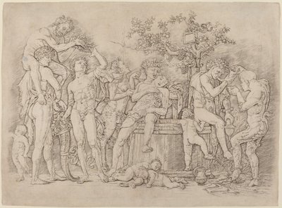 Bachanalia z kadzią na wino autorstwa Andrea Mantegna