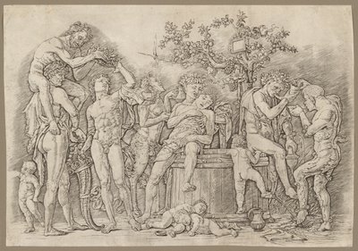 Bachanalia z kadzią na wino autorstwa Andrea Mantegna