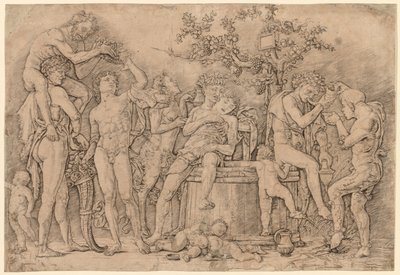 Bachanalia z kadzią na wino autorstwa Andrea Mantegna