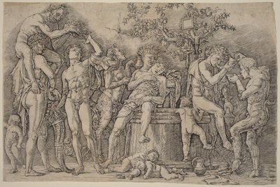 Bachanalia z kadzią na wino autorstwa Andrea Mantegna