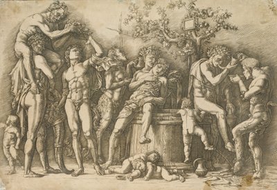Bachanalia z kadzią na wino, ok.1470-90 (grawerowanie i sucha igła) autorstwa Andrea Mantegna