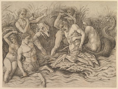 Bitwa bogów morza (prawa część fryzu) autorstwa Andrea Mantegna
