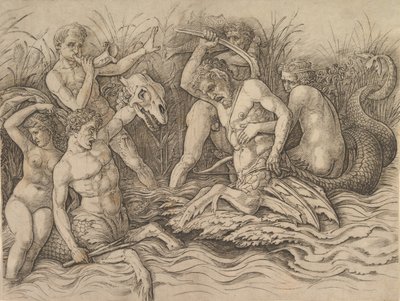 Bitwa Bogów Morskich Prawa część fryzu, ca. 1485-88. autorstwa Andrea Mantegna