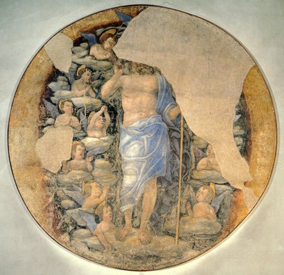 Chrystus wstępujący do nieba w chwale w otoczeniu aniołów, ok. 1488, przypisywany Andrei Mantegnie (1431-1606), fresk autorstwa Andrea Mantegna
